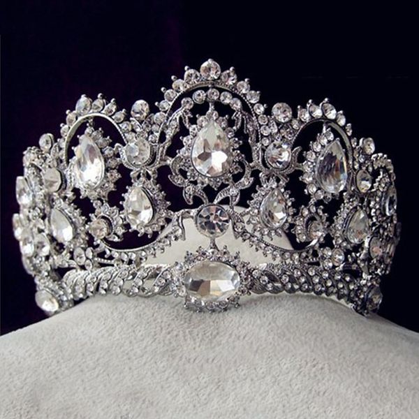 

luxury bridal tiara big crystal queen crown wedding hair accessories diadem headband pageant hair ornaments headdress, Golden;white