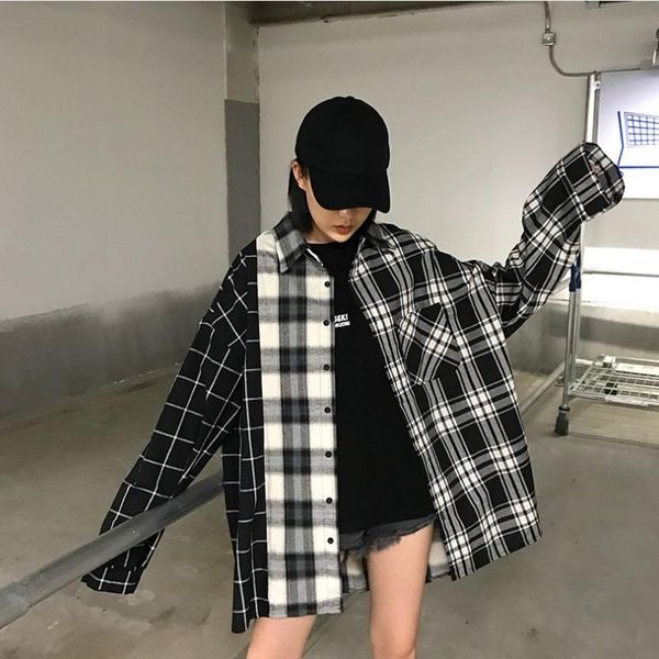 

women's blouses & shirts fashion plaid shirt korean chic checked blouse long sleeve female casual print student loose cotton retro str, White