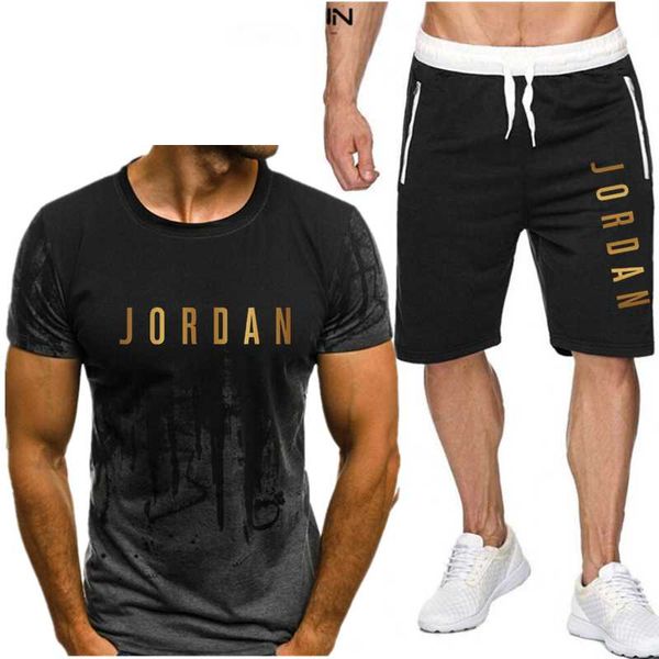 

men's tracksuits summer t-shirt shorts suit short sports jogging basketball shirt, Gray