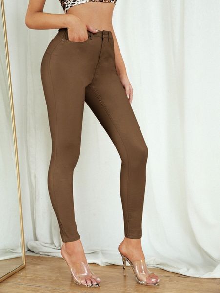 

high stretch solid skinny jeans u0bn#, Blue