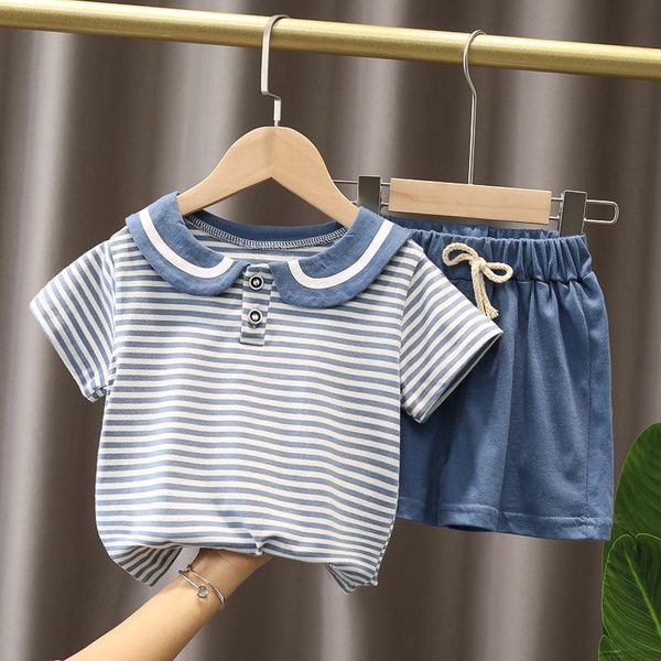 

clothing sets children's suits kids clothes for little boy girl 2021 summer cotton baby stripes t-shirt+shorts outfits child casual, White