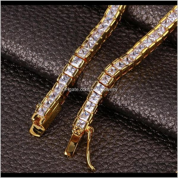 

bracelets jewelry18k gold hip hop square cz zircon tennis bracelet chain 4/6mm iced out princess diamond full set wristband for men & women, Golden;silver