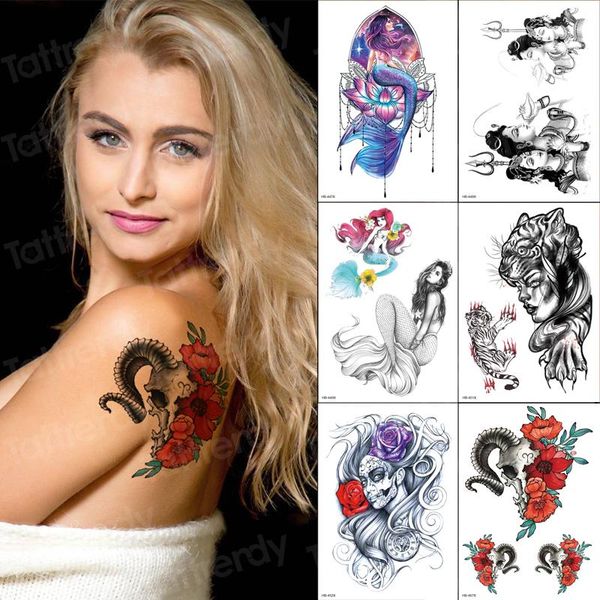 

temporary tattoos tattoo sticker mermaid 6pcs/sets waterproof watercolor fish back girl bikini stickers body art