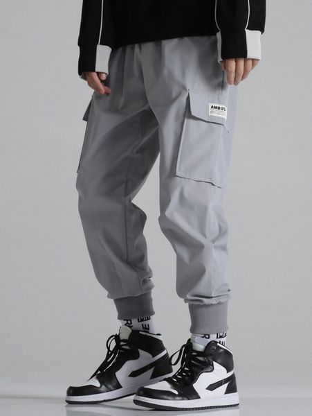 

men patched flap pockets cargo pants k5qz#, Black