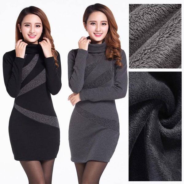 

women's sweaters slim winter high collar sweater plus velvet long sleeve sweatshirt ladies pullover package hip dress warm women short, White;black