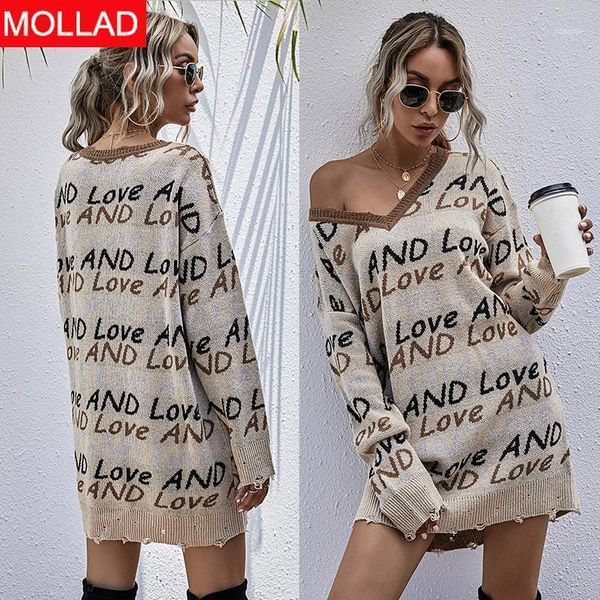 

pullover sweater dress loose long letter print knitwear female sweaters casual beige color wome's sweatshirts lady women's, White;black