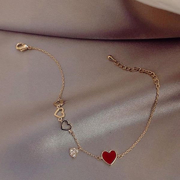 

charm bracelets charming red heart & bangles for women girls gold color metal statement jewelry wholesale, Golden;silver