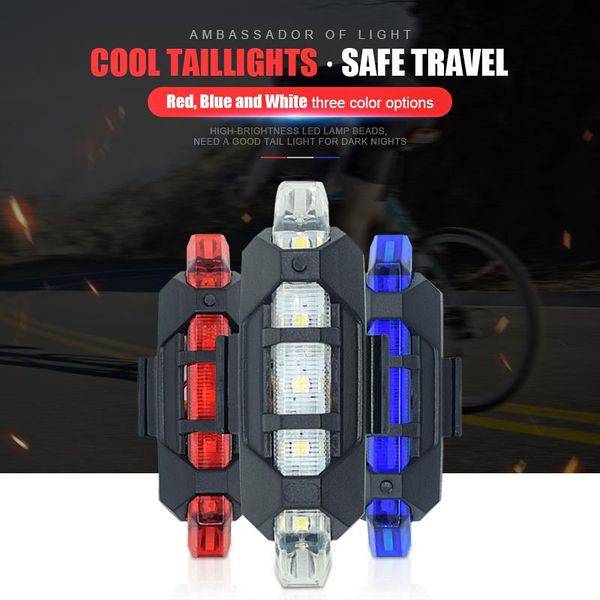 

bicycle taillight rechargeable rear light led usb tail safety warning waterproof cycling accessories bike lights