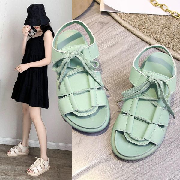 

sandals women 2021 summer leather shoes wedge heel open toe fish mouth foreign trade roman style femme beach, Black