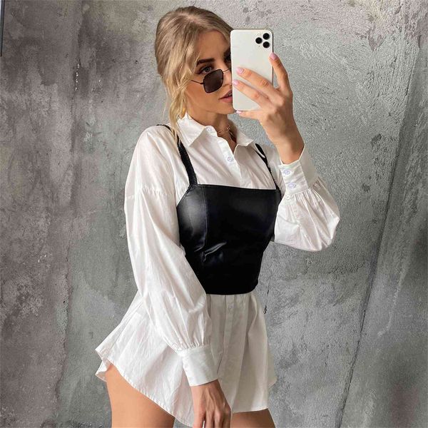 

fashion crop womens tanks front solid color leather camisole shirt, White