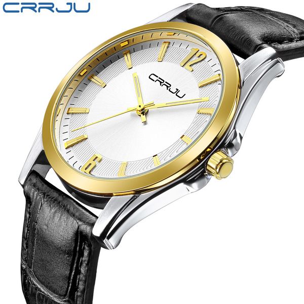 Crrju Mens часов верхний бренд роскошный ультра тонкий дисплей кварцевые часы мужской бизнес черные кожаные часы Relogio Masculino 210517