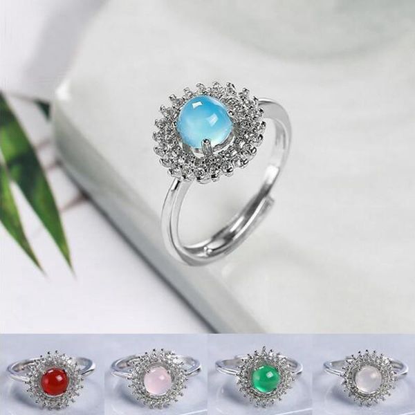 

wedding rings natural agates stone silver color metal crystal jewelry 1pcs resizable wk234, Slivery;golden