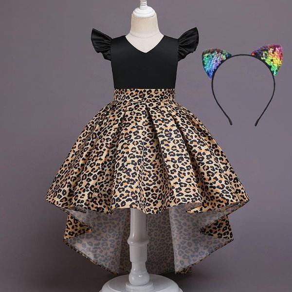 

girl's dresses bh-322#ball gown o-neck flower girl short children's dress wholesale tail leopard rose red green, Red;yellow