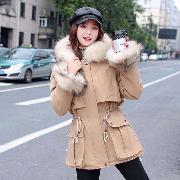 

women's down & parkas yzeqi warm loose plush snow jacket winter women big fur hooded coat female casual cotton girl windbreaker, Black