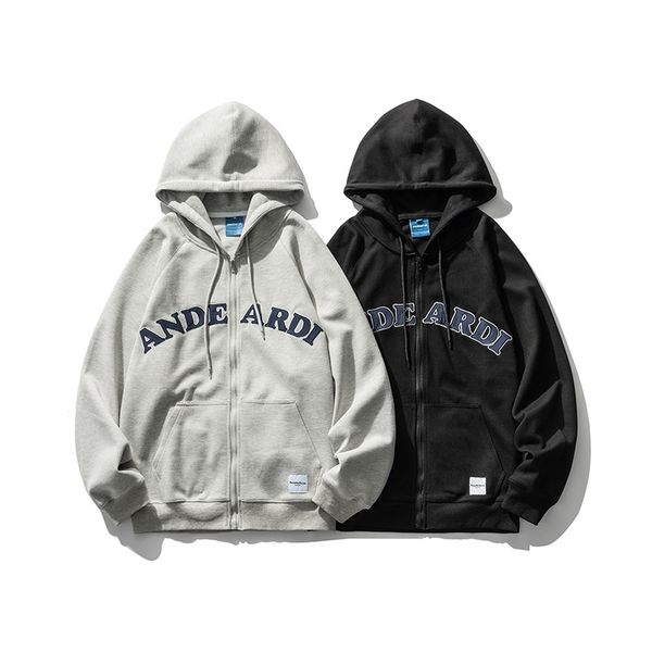 

autumn fashion brand men's and women's cardigan hooded loose youth couple coat, Black