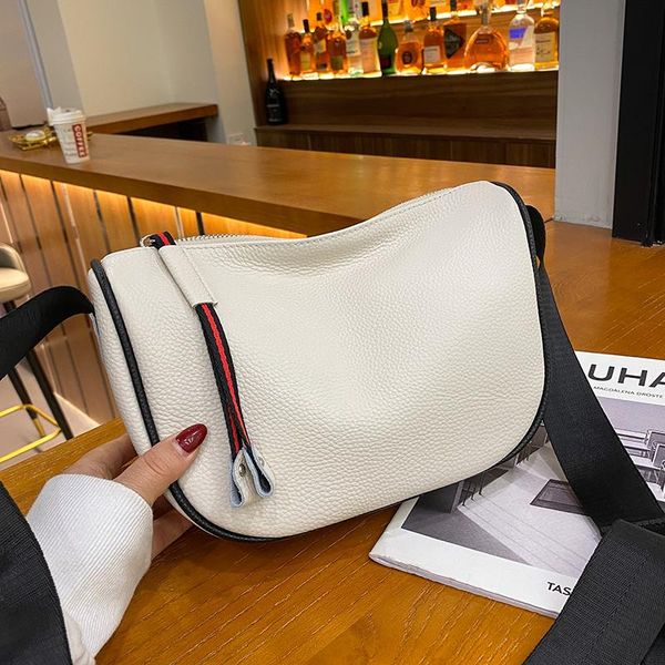

evening bags vintage half moon bag 100% genuine leather handbag wide strap crossbody shoulder for fashion soft women