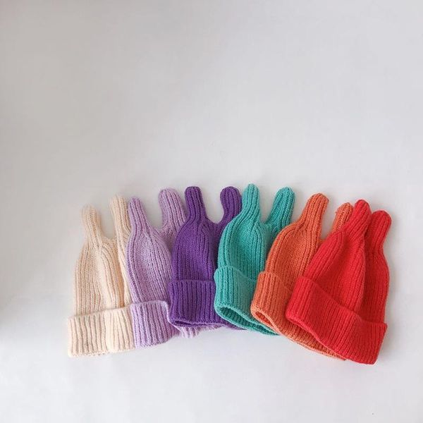 

caps & hats 2021 baby woolen hat for boys and girls with ears colourful warm breathable knitted autumn winter, Yellow