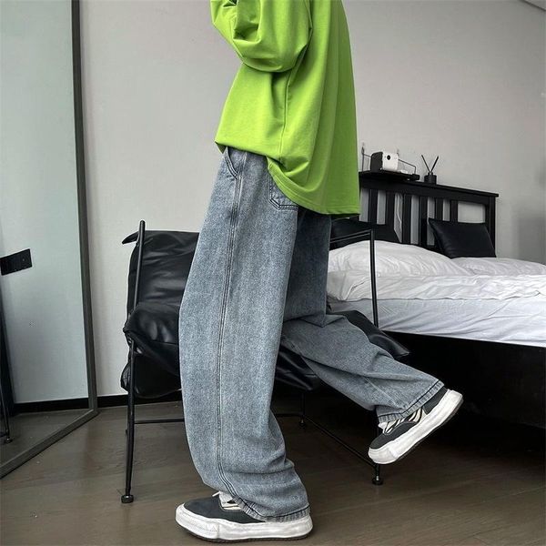 

men's jeans pr fashion loose straight casual wide leg pants cowboy mens streetwear korean hip hop trousers 4colors, Blue