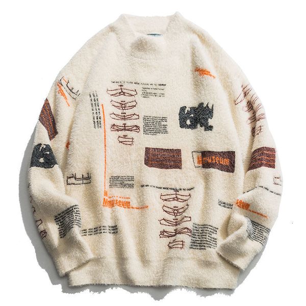 

men's sweaters nini-jersey de punto con estampado grafiti para hombre, jersey manga larga estilo callejero, hip-hop, casual, cuello o8o, White;black