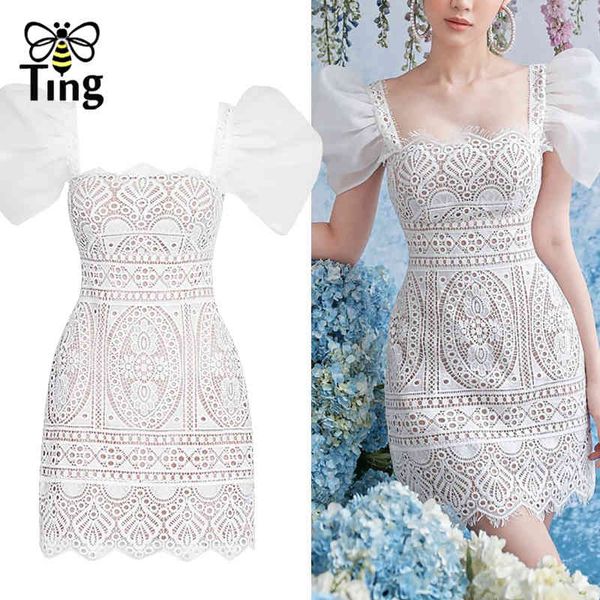 

designer fashion emboridery lace white mini bodycon party night dresses vintage puff sleeve casual curve dress 210513, Black;gray