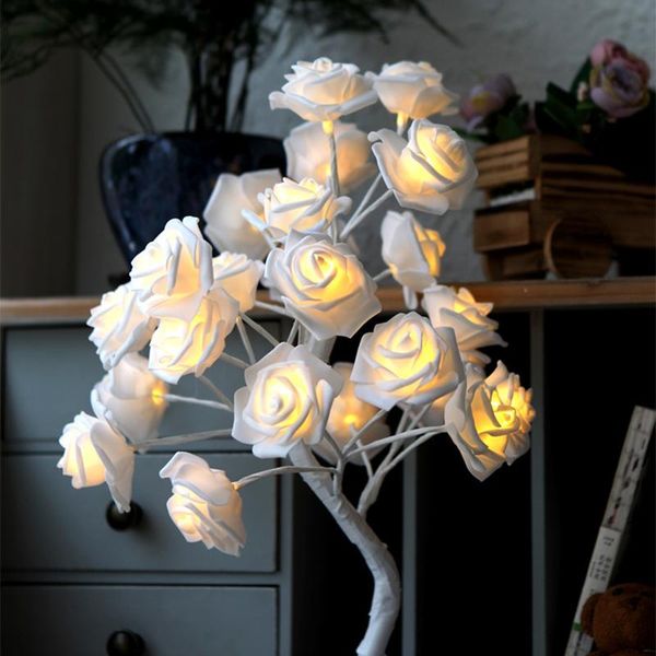 

table lamps led lamp rose tree elegant pink white usb night home decoration party christmas bedroom study