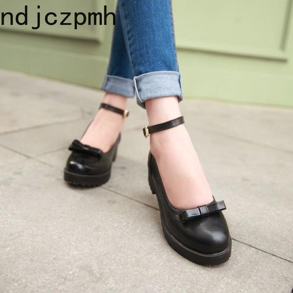 

dress shoes spring and autumn fashion style party woman pumps butterfly-knot buckle strap round toe clogs big size 34-43 black