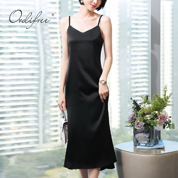 

summer women black party spaghetti strap silk satin slip dress plus size xxxxl 210415, Black;gray