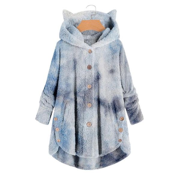 

women's jackets winter jacket women fashion plush pocket tie-dyed printed long sleeve keep cat ears warm coat plue size female overcoat, Black;brown