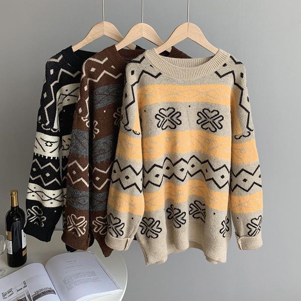 

women's sweaters 2021 women autumn o-neck sweater long sleeve warm christmas winter casual pullovers pull femme, White;black