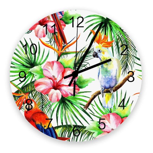 

wall clocks colorful parrot tropical plants 30cm wooden clock modern design for home living room office kitchen decor hanging