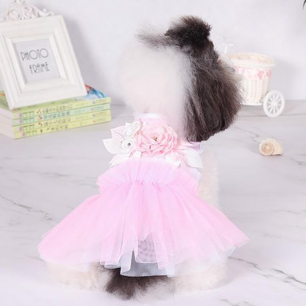 

dog apparel 3d flower small puppy luxury dress summer pet cat tutu skirt princess wedding clothes for chihuahua yorkie