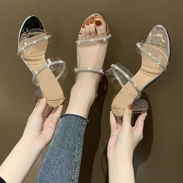 

women transparent fashion high heels sandals ladies summer slippers women's casual comfortable shoes female footwear 2021, Black