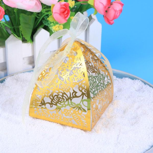 

hollow die-cut favor boxes wedding candy gift (golden, random ribbon color) wrap