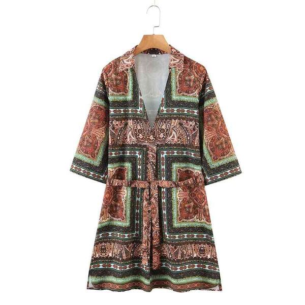 

summer flare sleeve turn down collar vintage dress women printed floral abvove knee casual vacation 210525, Black;gray