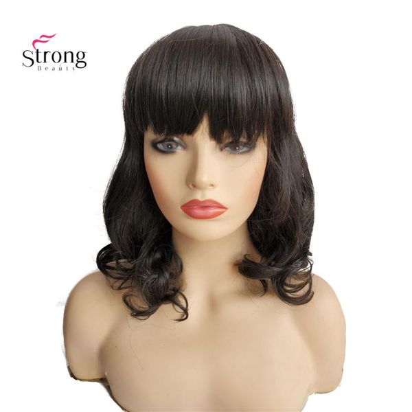 

strongbeauty women's wigs hair nature medium wavy brown synthetic wig, Black