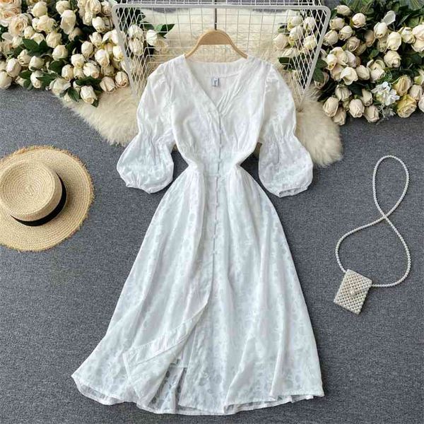 

women spring summer fashion v-neck single breasted slim a-line dress elegant vintage harajuku korean vestidos de mujer s049 210527, Black;gray