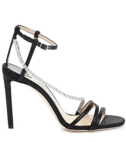 

thaia sandal summer crystal chain strap suede leather women sandalias mujer lady high heels dress party wedding walking shoes, Black