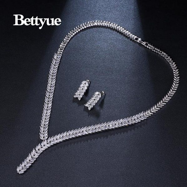 

earrings & necklace bettyue brand charm fashion luxury jewelry sets white zircon gold leaf elegance for woman wedding gift, Silver