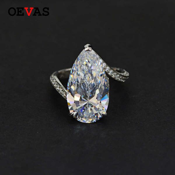 

oevas luxury 12*22mm water drop wedding high carbon diamond rings for women 925 sterling silver moissanite bride party jewelry, Golden;silver