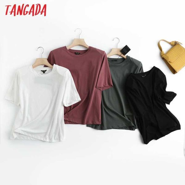 

tangada women vintage shoulder pad cotton t shirt long sleeve o neck tees ladies casual tee shirt street wear 6d26 210609, White