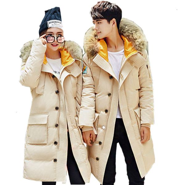 

men's & winter down jacket men thick couple parkas male overcoat natural raccoon fur rzz4, Black