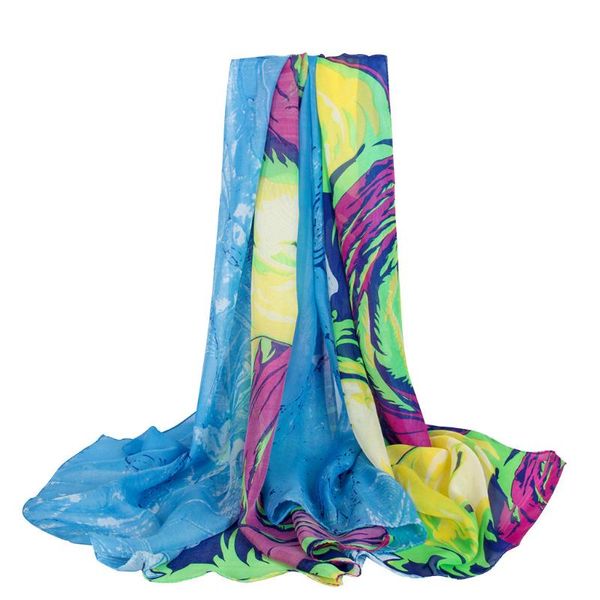 

fashion 2021 silk woman scarf chiffon long small printed lotus shawl hijab bandana stole scarves cape#p1, Blue;gray