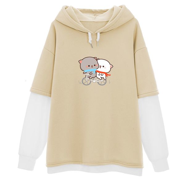 

women hoodie autumn kawaii cartoon graphic hoddies for oversized sweatshirt thermal fake two pieces 90s aesthetic patchwork a823, Black