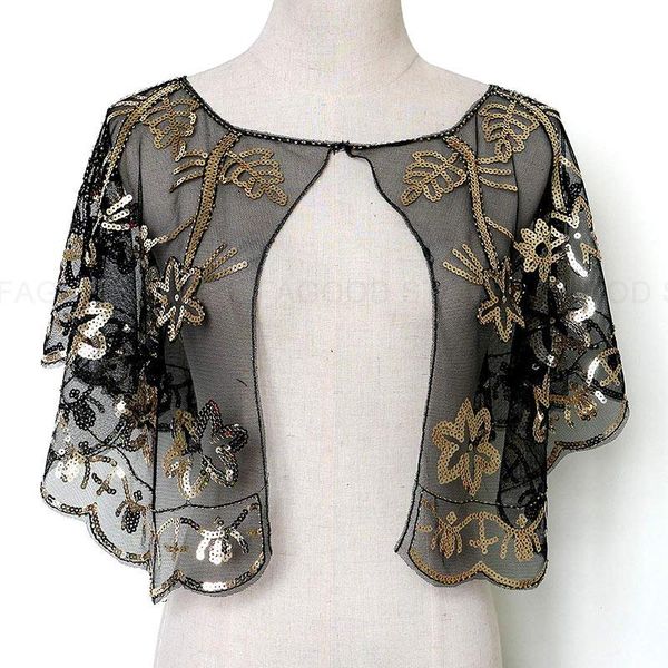 

scarves women's 1920s gatsby shawl cape beaded sequin evening wraps flapper cover up black/white/gold/silver, Blue;gray