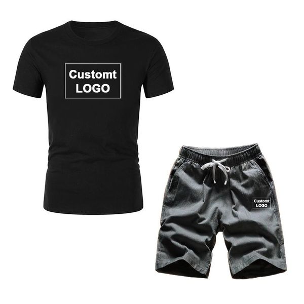 

men's tracksuits 2021 summer fashion casual sports t-shirt suit custom logo beach two-piece, Gray