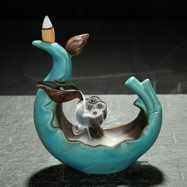 

fragrance lamps 1pc led light censer backflow incense burner lotus pond craft aroma therapy holder indoor decor