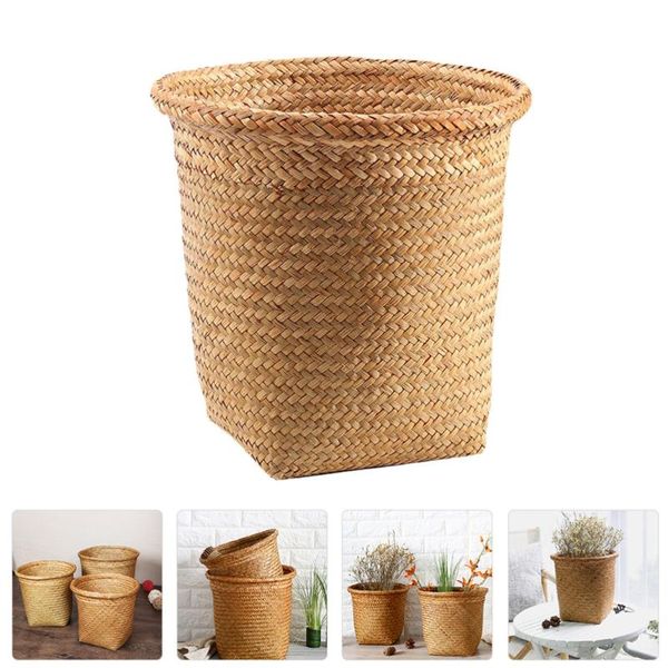 

waste bins 1pc straw woven wastebasket household can office basket bin