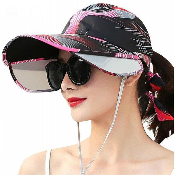 

wide brim hats sun hat for women summer empty beach cap female retractable visor protection outdoor casual chapeau oo66, Blue;gray