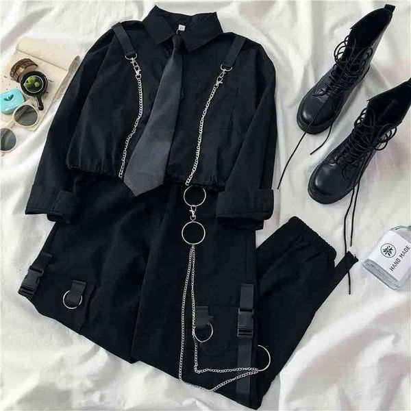 

women's tracksuits streetwear cargo pants women harajuku high waist two piece set 2021 spring korean style long sleeve hip hop ove, Gray