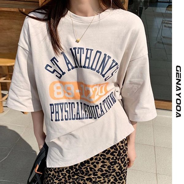 

genayooa summer t shirt short sleeve tshirt korean style causal loose graphic tees women streetwear funny tee 210417, White